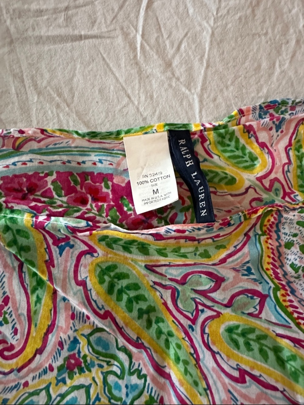 Ralph Lauren Turquoise Pink Yellow Paisley One-Shoulder Sarong - Picture 2 of 3